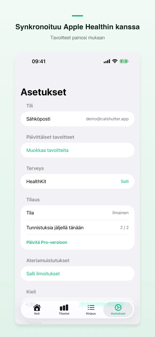 CalShutter-sovelluksen näkymät — 3/4
