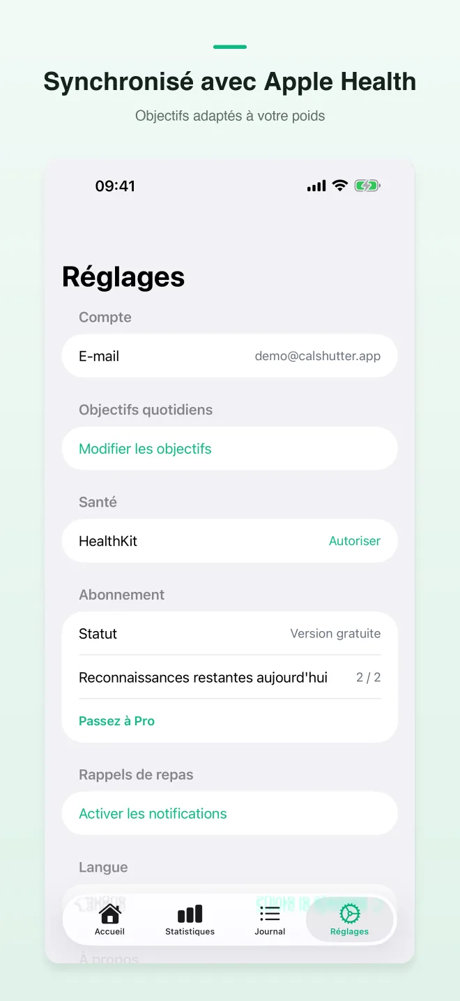 Écrans de l'app CalShutter — 3/4