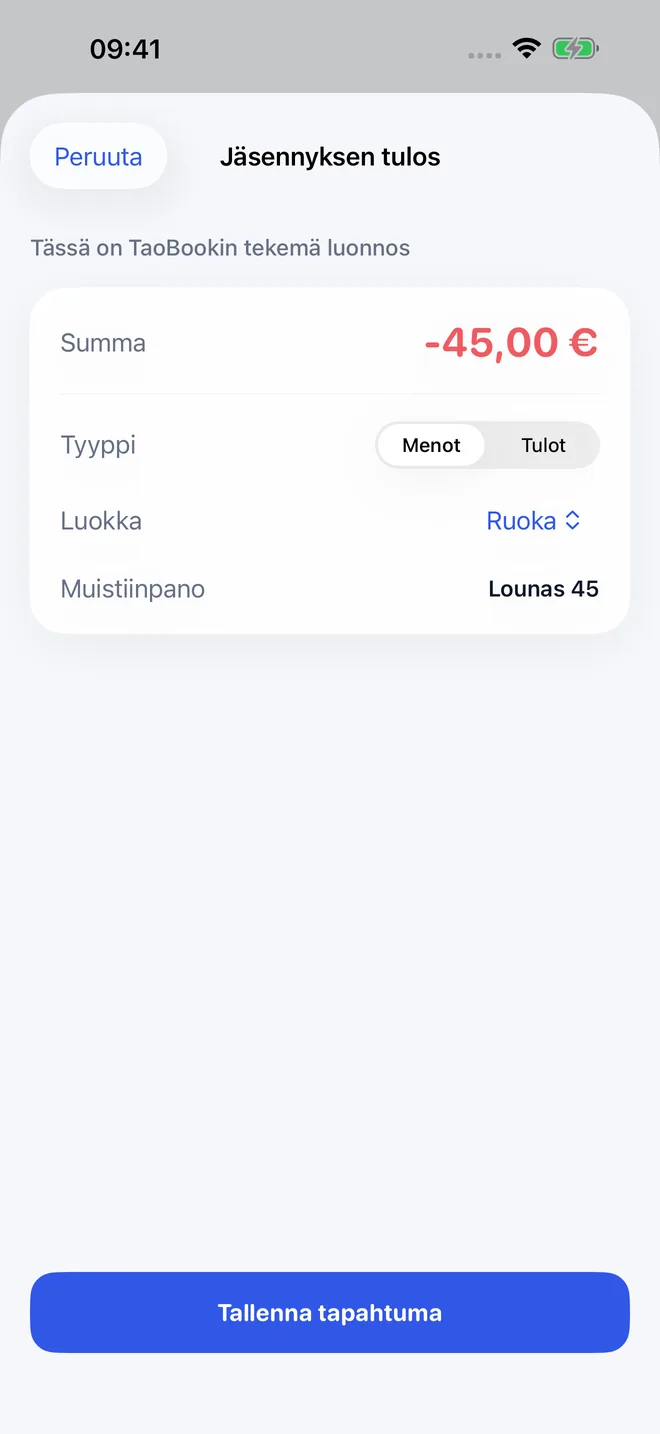 TaoBook-sovelluksen näkymät — 3/4