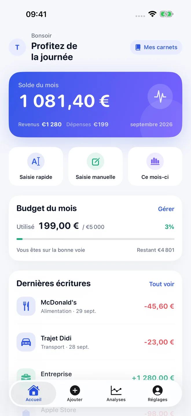 Écrans de l'app TaoBook — 1/4