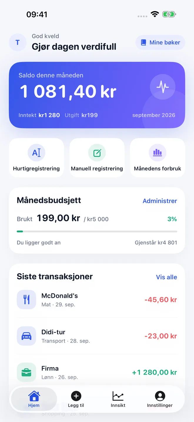 TaoBook-appskjermer — 1/4