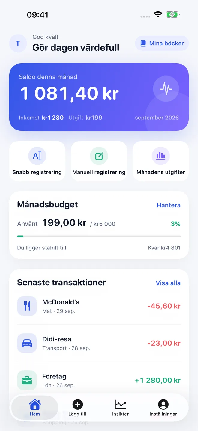 Skärmar från appen TaoBook — 1/4