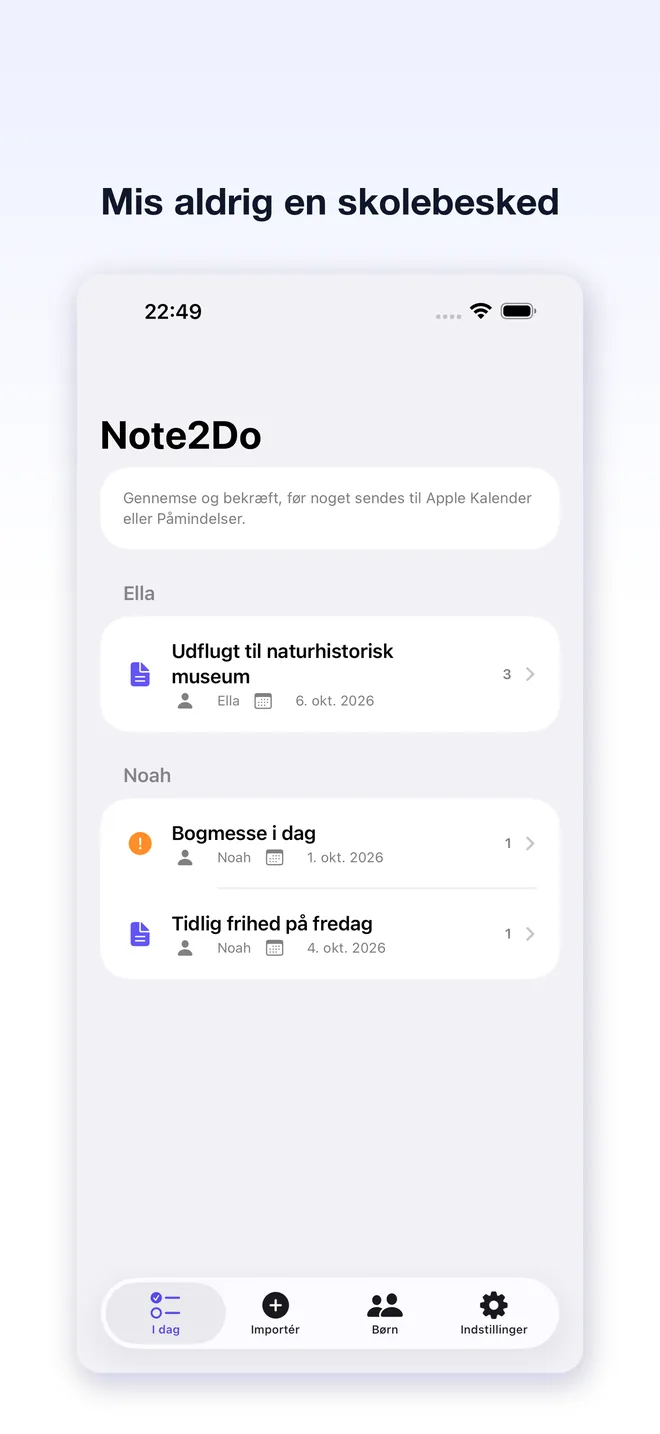Note2Do-appskærme — 1/5