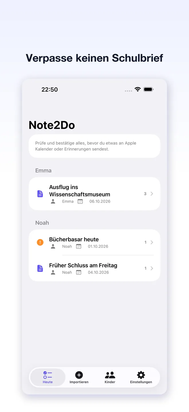 Note2Do-App-Ansichten — 1/5