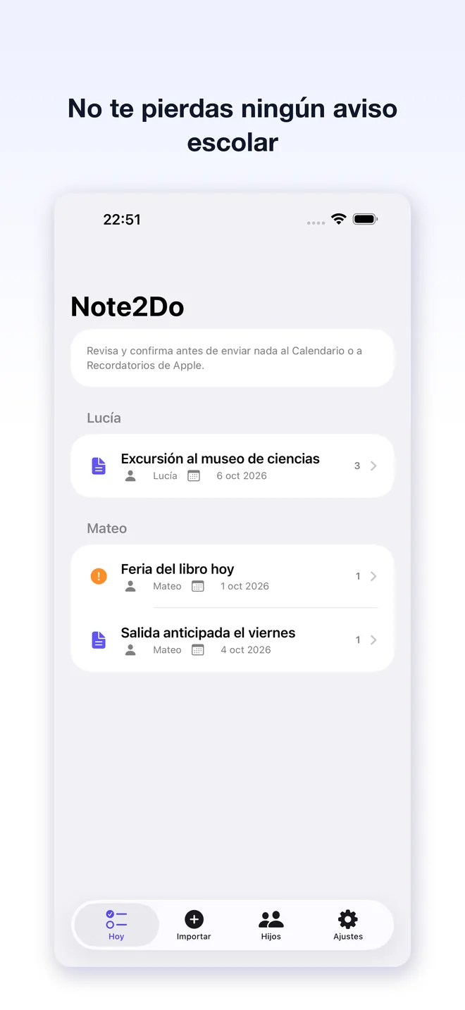 Pantallas de la app Note2Do — 1/5