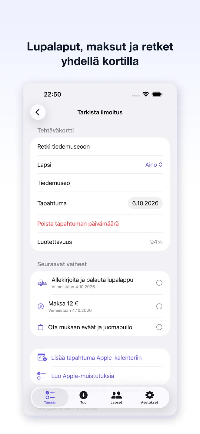 Note2Do-sovelluksen näkymät — 2/5