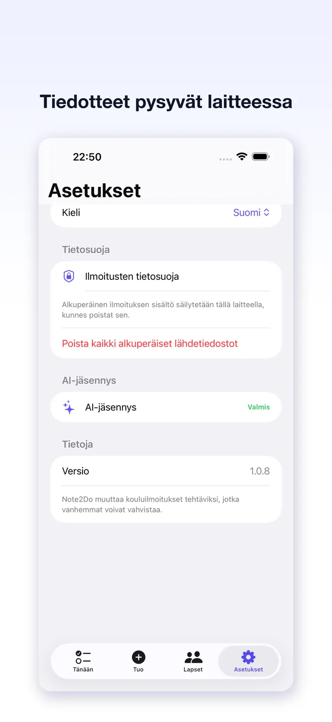 Note2Do-sovelluksen näkymät — 5/5