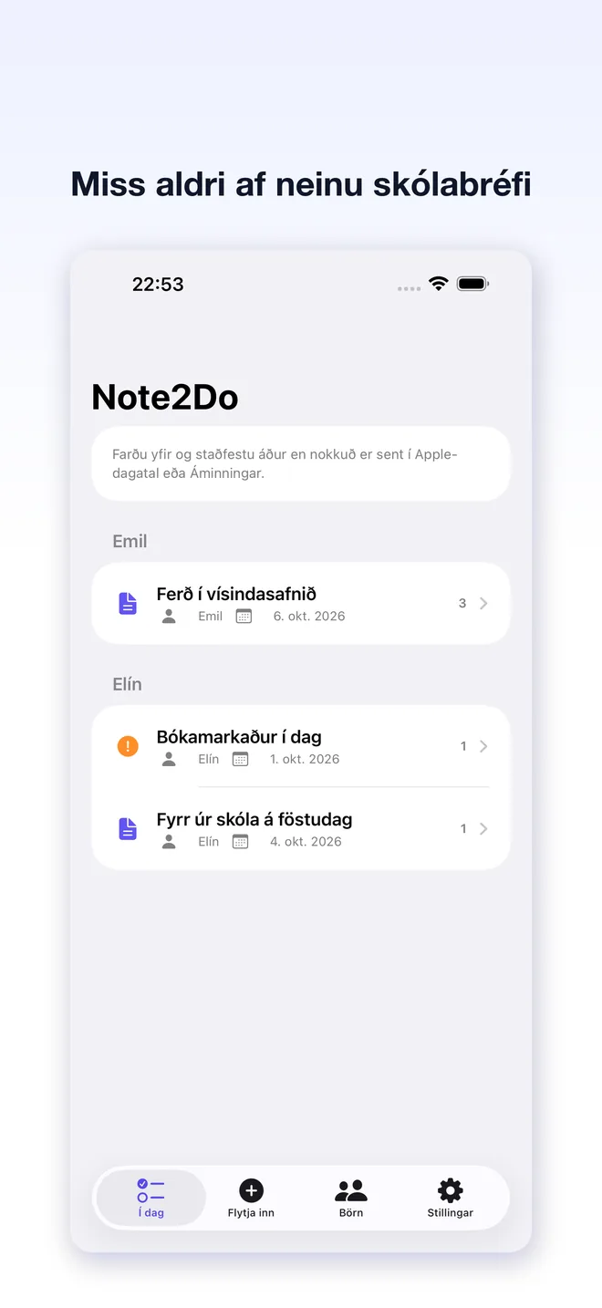 Note2Do-skjámyndir úr forritinu — 1/5