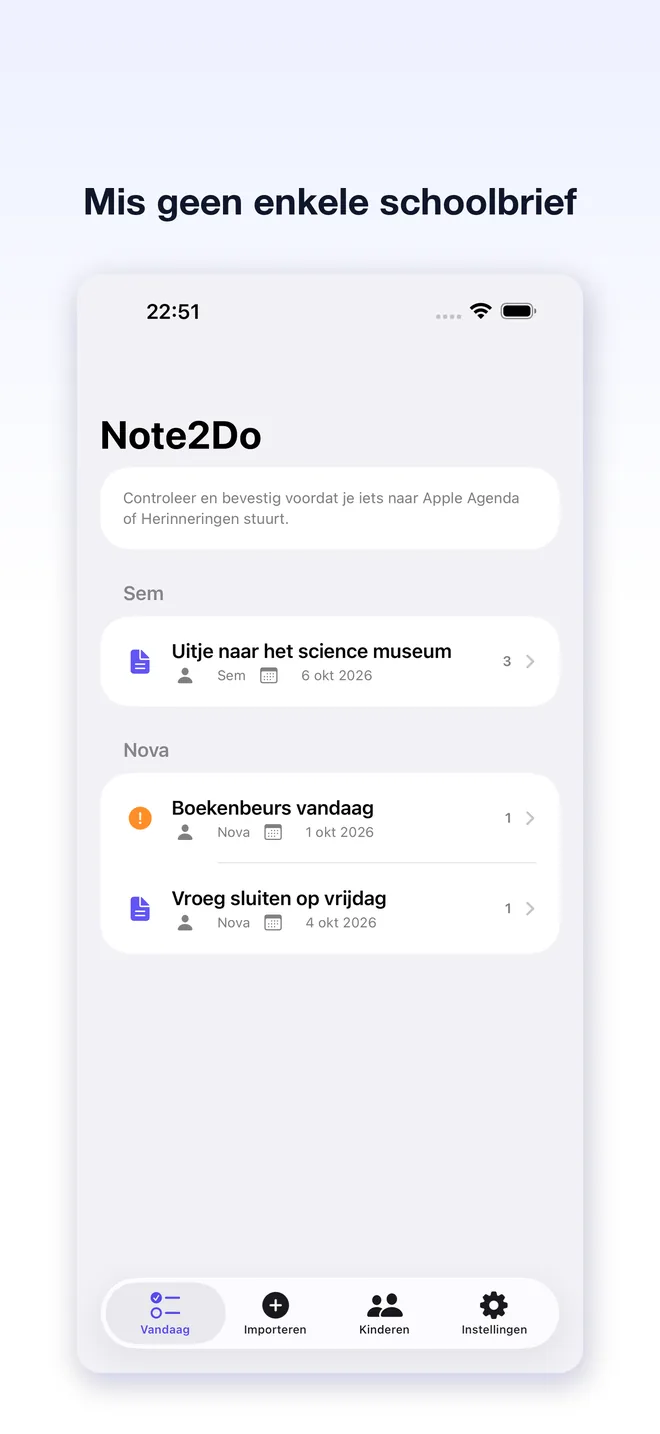 Schermen van de Note2Do-app — 1/5