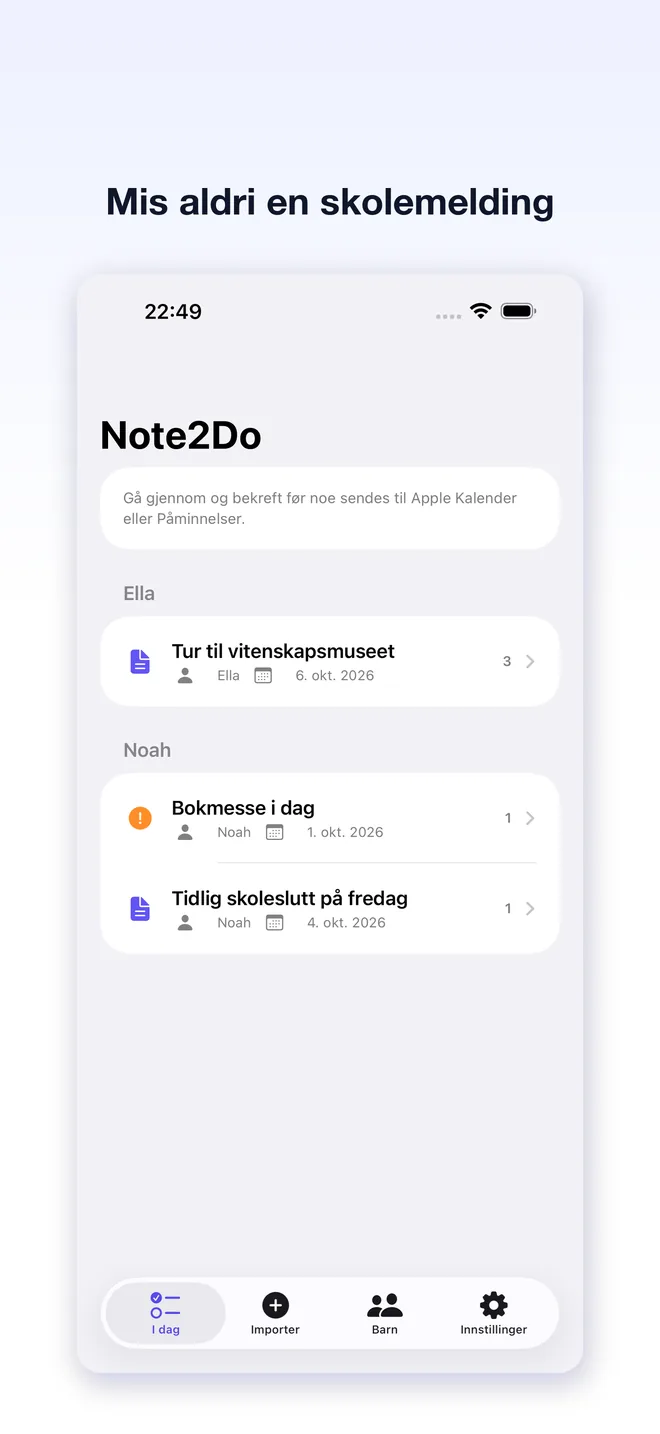 Note2Do-appskjermer — 1/5
