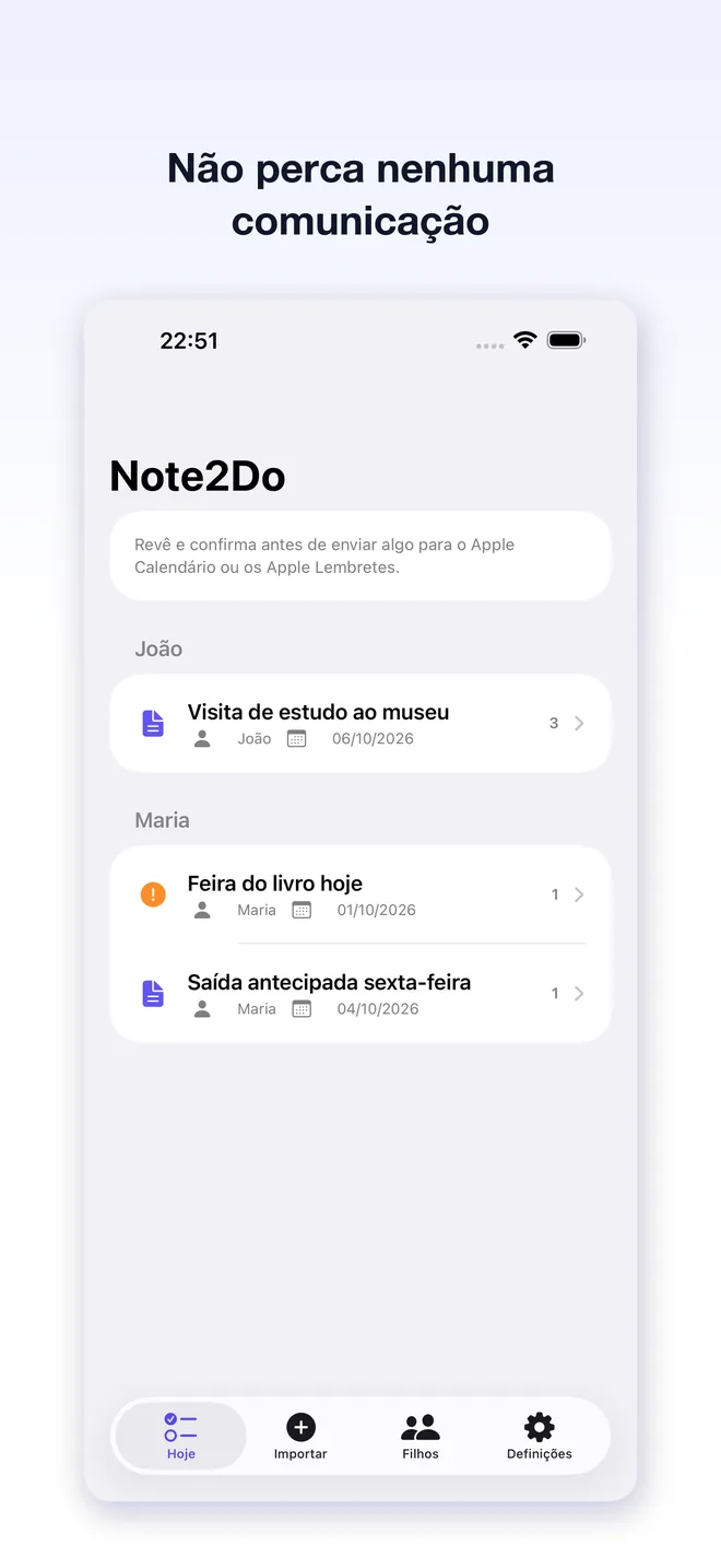 Ecrãs da app Note2Do — 1/5