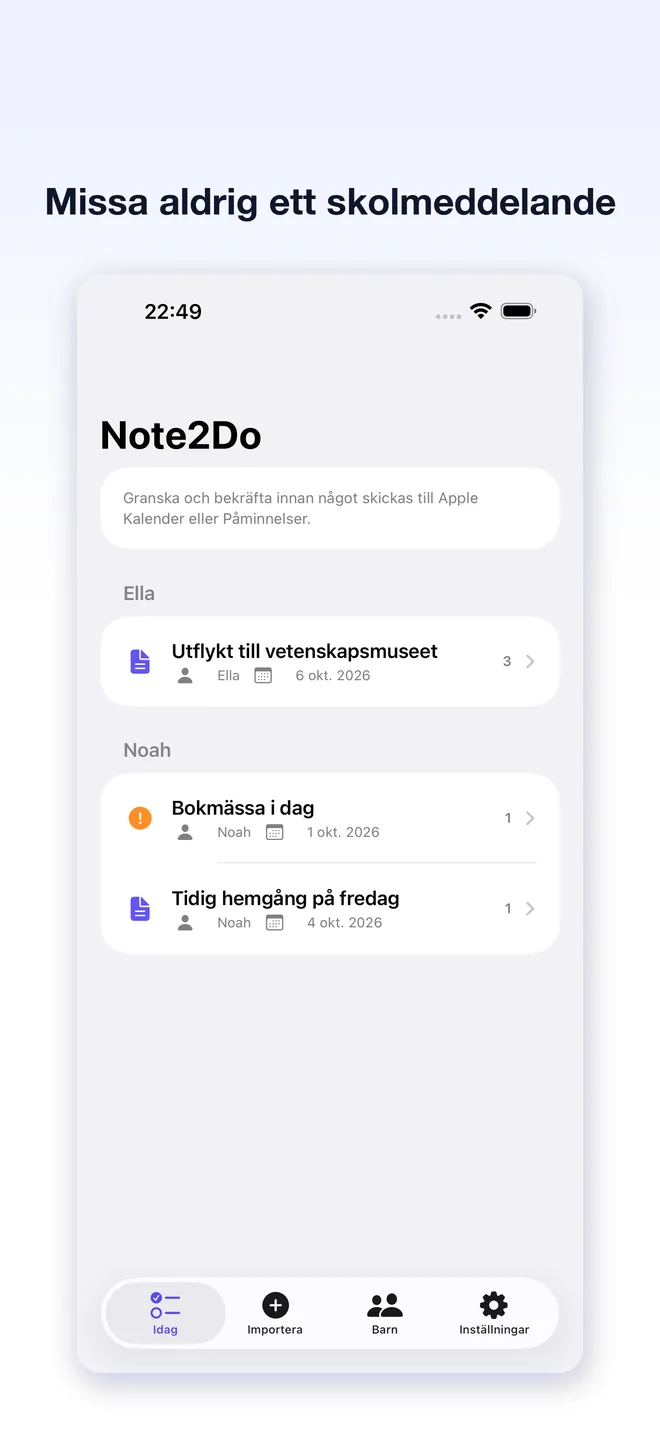 Skärmar från appen Note2Do — 1/5