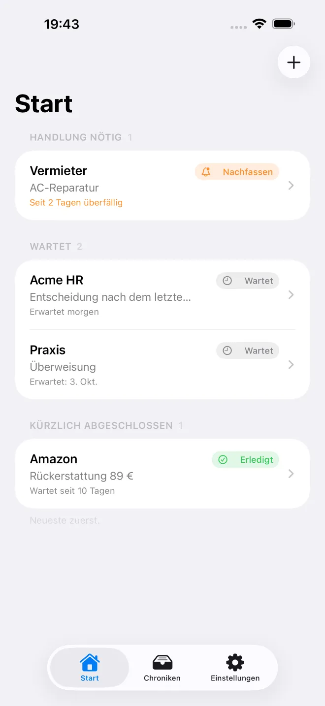 OweTrace-App-Ansichten — 1/5