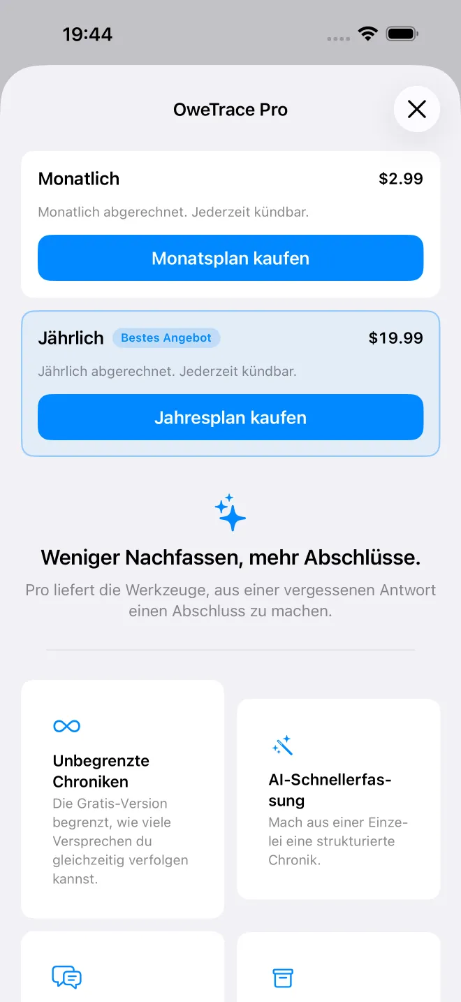 OweTrace-App-Ansichten — 4/5