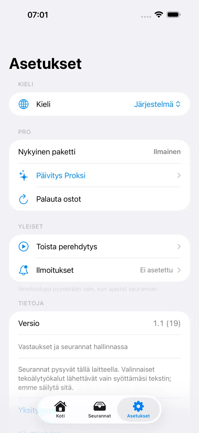 OweTrace-sovelluksen näkymät — 5/5