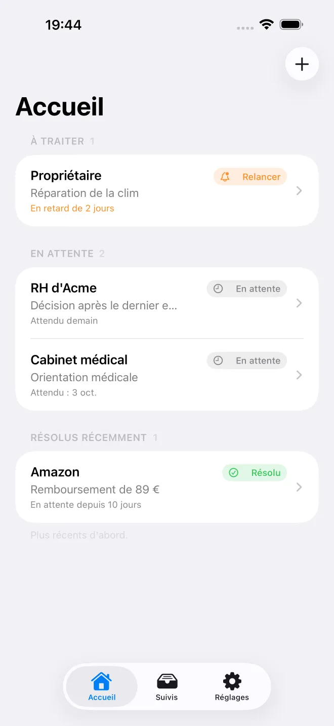 Écrans de l'app OweTrace — 1/5