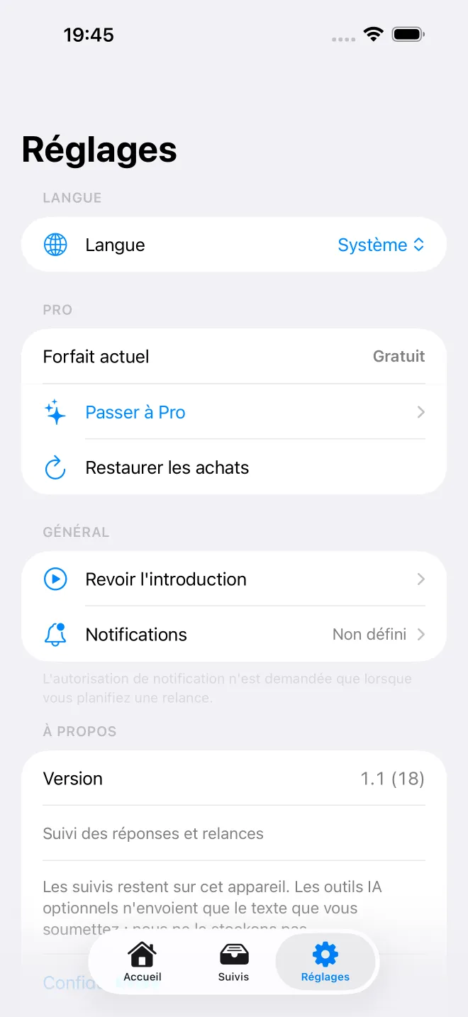 Écrans de l'app OweTrace — 5/5