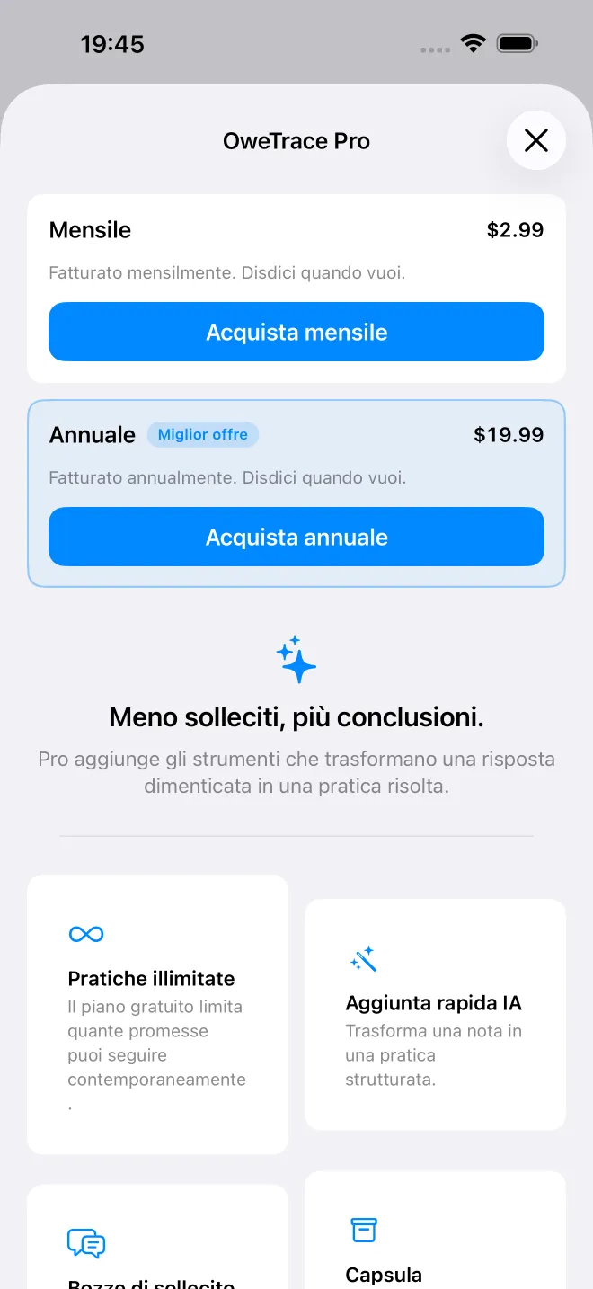 Schermate dell'app OweTrace — 4/5