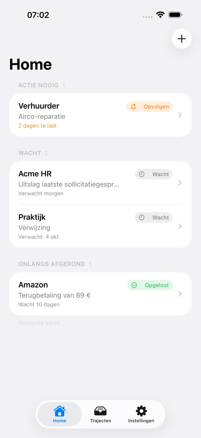Schermen van de OweTrace-app — 1/5