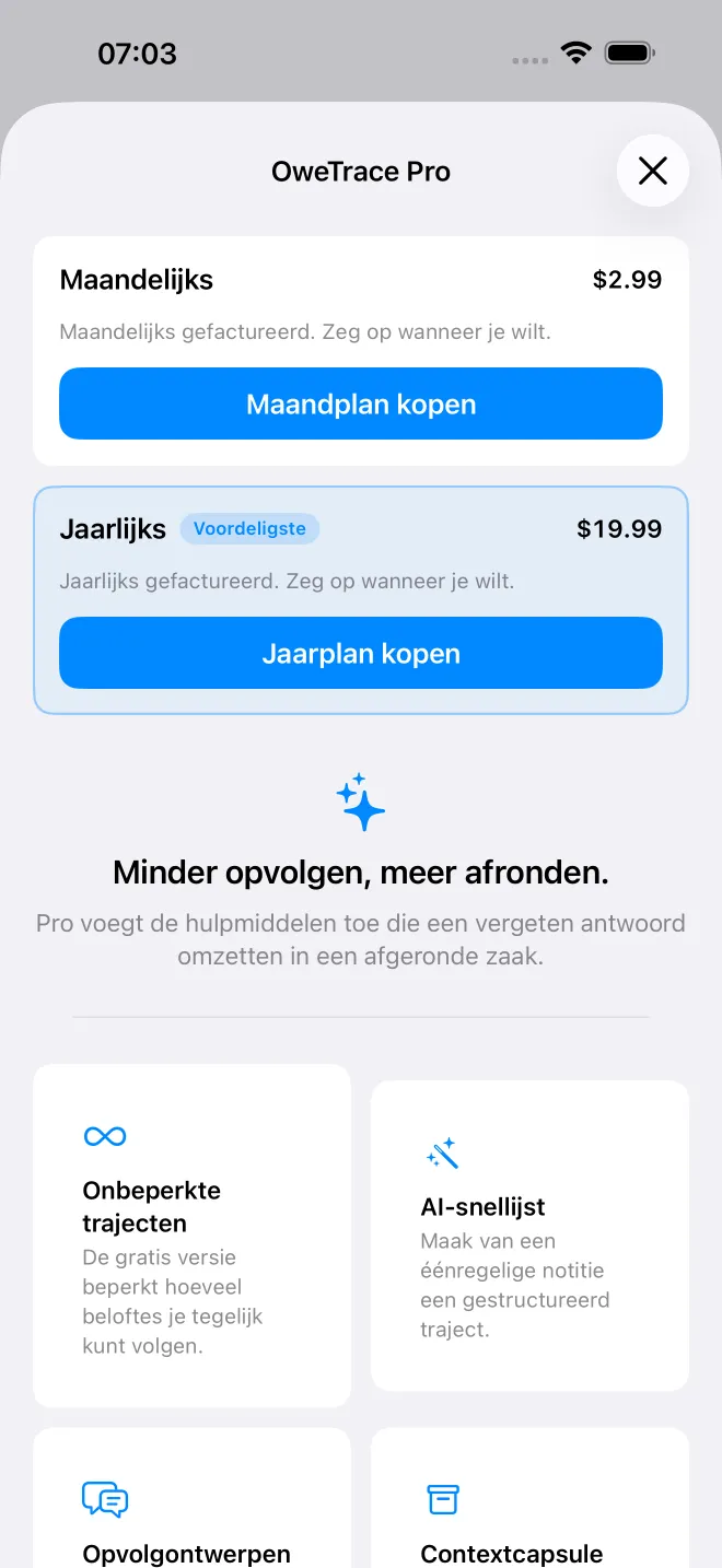 Schermen van de OweTrace-app — 4/5