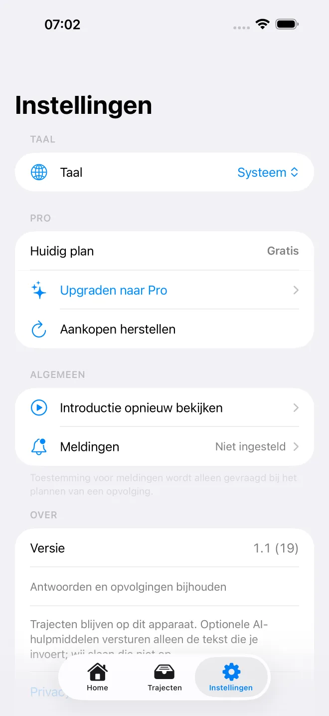 Schermen van de OweTrace-app — 5/5