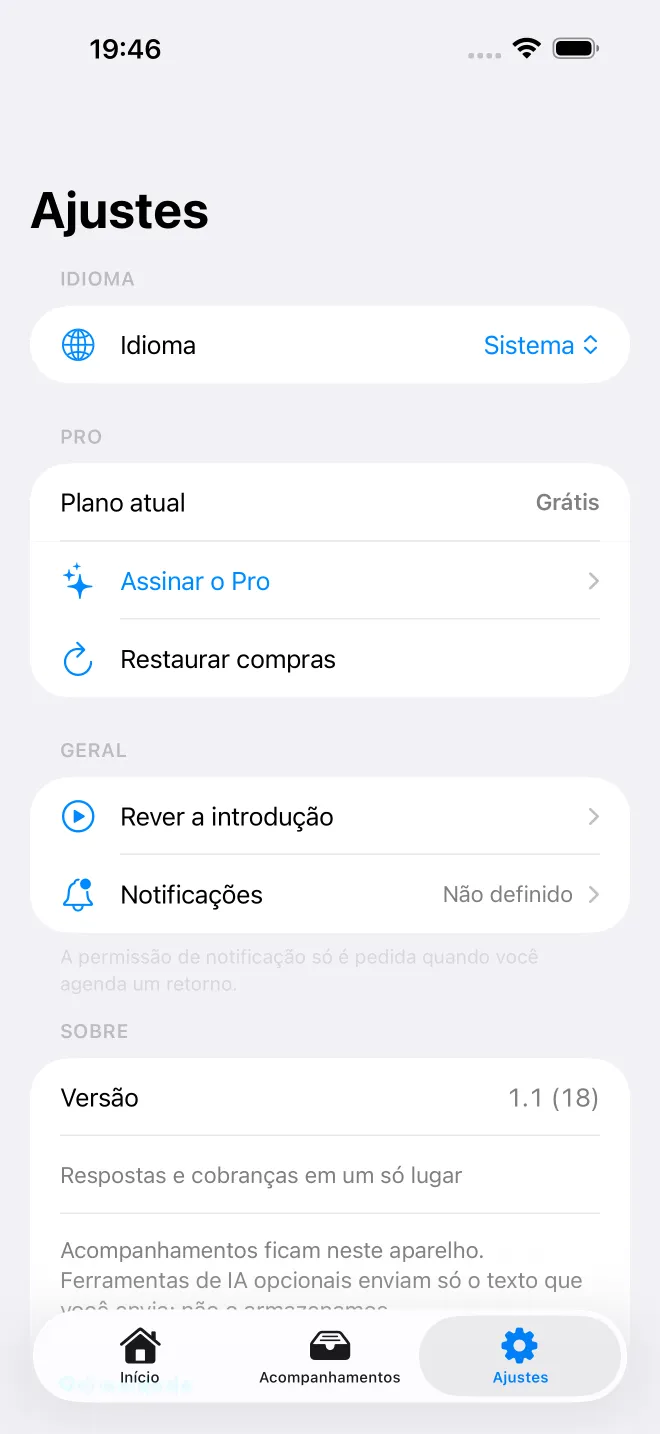 Ecrãs da app OweTrace — 5/5