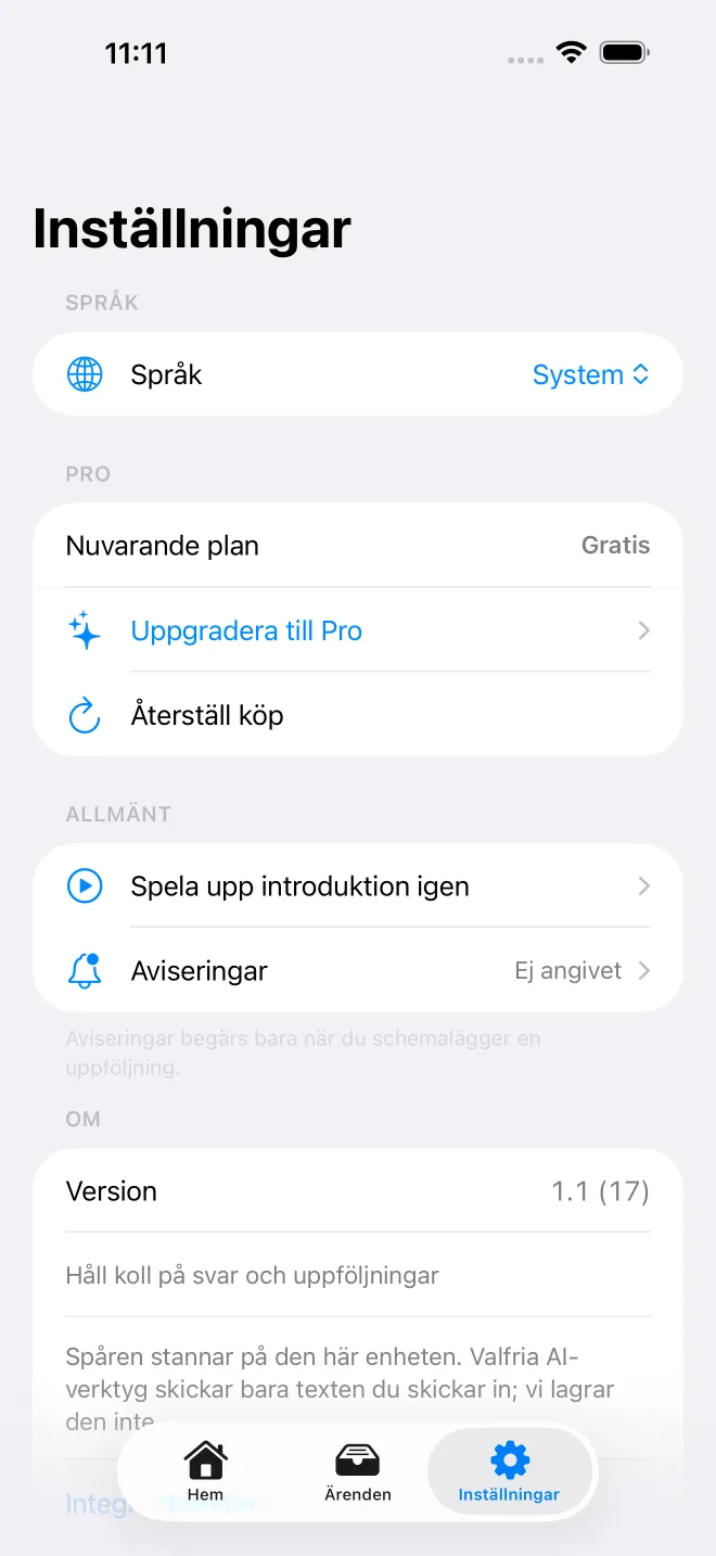 Skärmar från appen OweTrace — 5/5