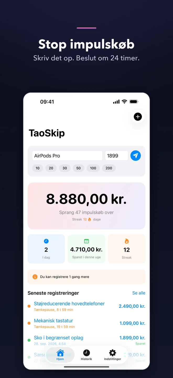 TaoSkip-appskærme — 1/5