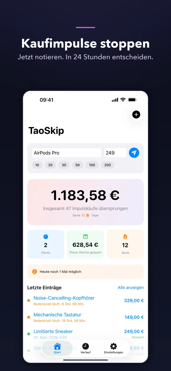 TaoSkip-App-Ansichten — 1/5