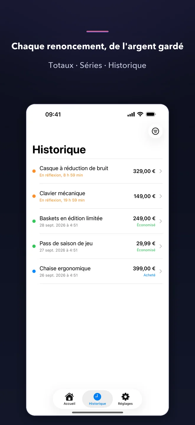 Écrans de l'app TaoSkip — 4/5