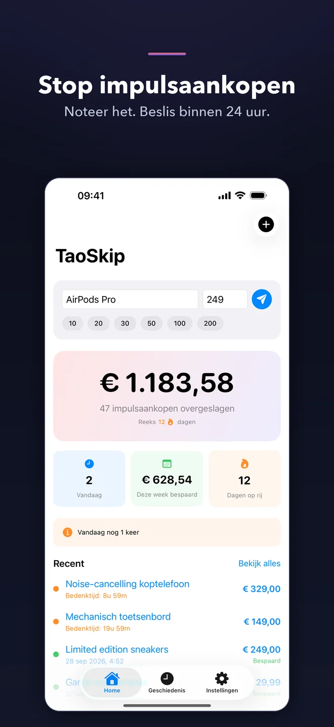 Schermen van de TaoSkip-app — 1/5