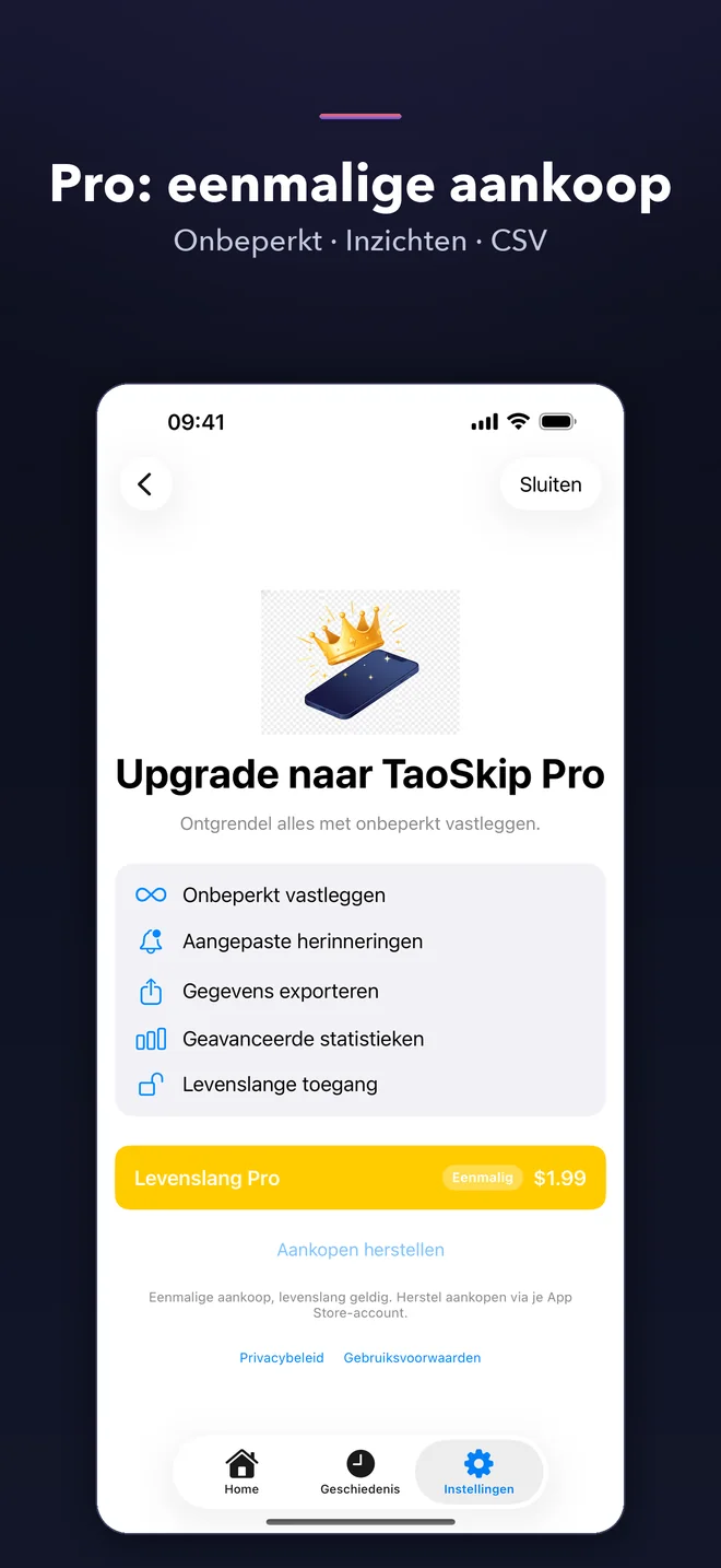 Schermen van de TaoSkip-app — 5/5