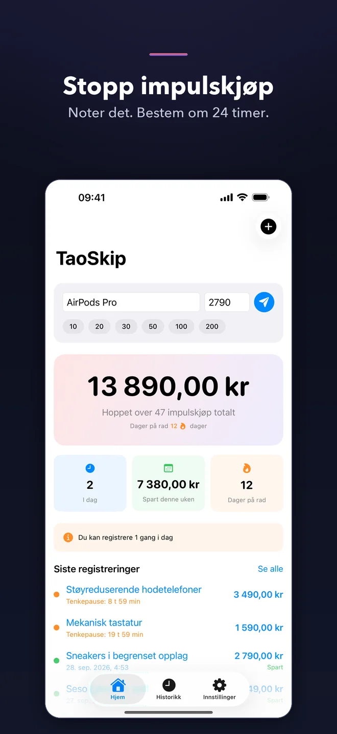 TaoSkip-appskjermer — 1/5