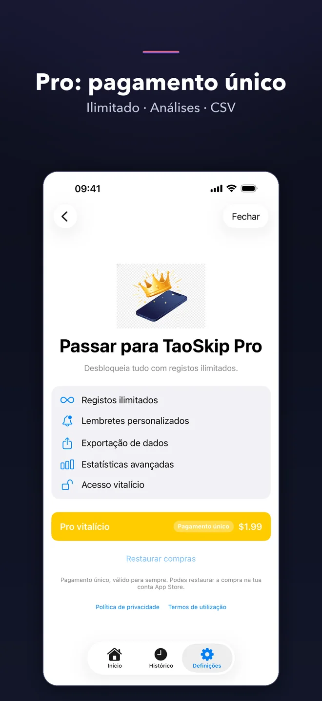 Ecrãs da app TaoSkip — 5/5
