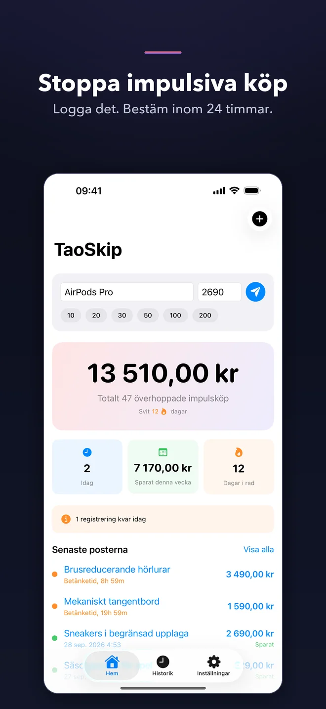 Skärmar från appen TaoSkip — 1/5