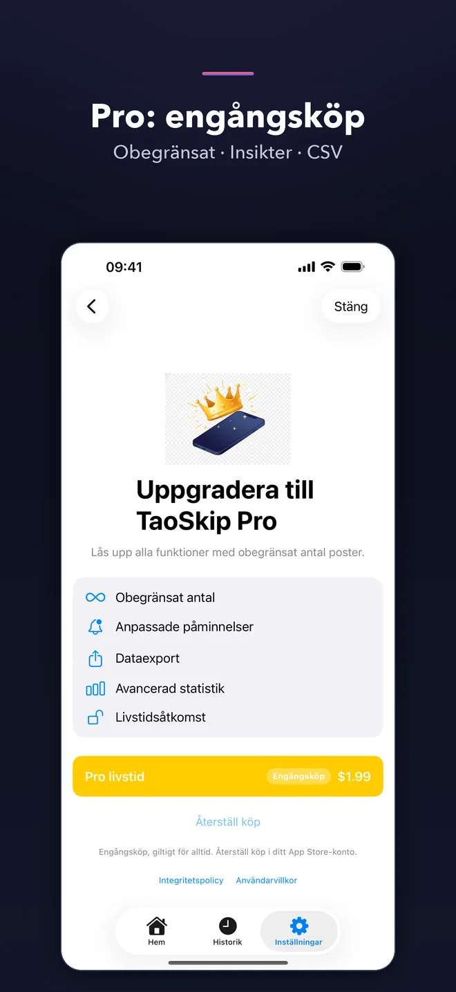 Skärmar från appen TaoSkip — 5/5